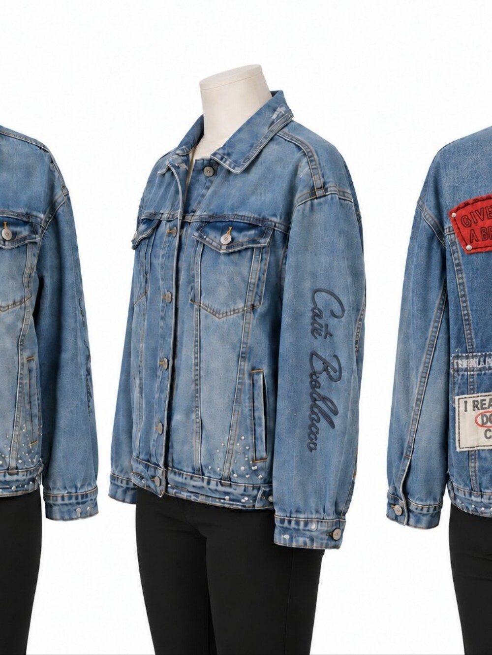 Blue Women's Denim Jeans Patches Classic Fit